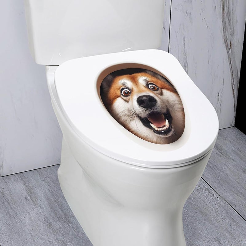 Iprokiu Cute Animal Toilet Sticker Waterproof 3D Funny Dog Cracking Toilet Seat Lid Decal Bathroom Wall Sticker Squirrel Toilet Lid Decal Home Decoration (Brown Dog) - Image 2